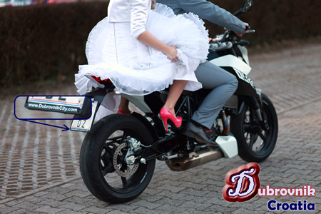 Dubrovnik Wedding - Unique Wedding - Bride and groom riding a KTM Duke 690