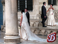 Wedding in Dubrovnik - bride and groom standing in front of the Rector's Palace